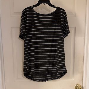 Pink Clover Dark Gray and Cream Striped Tee